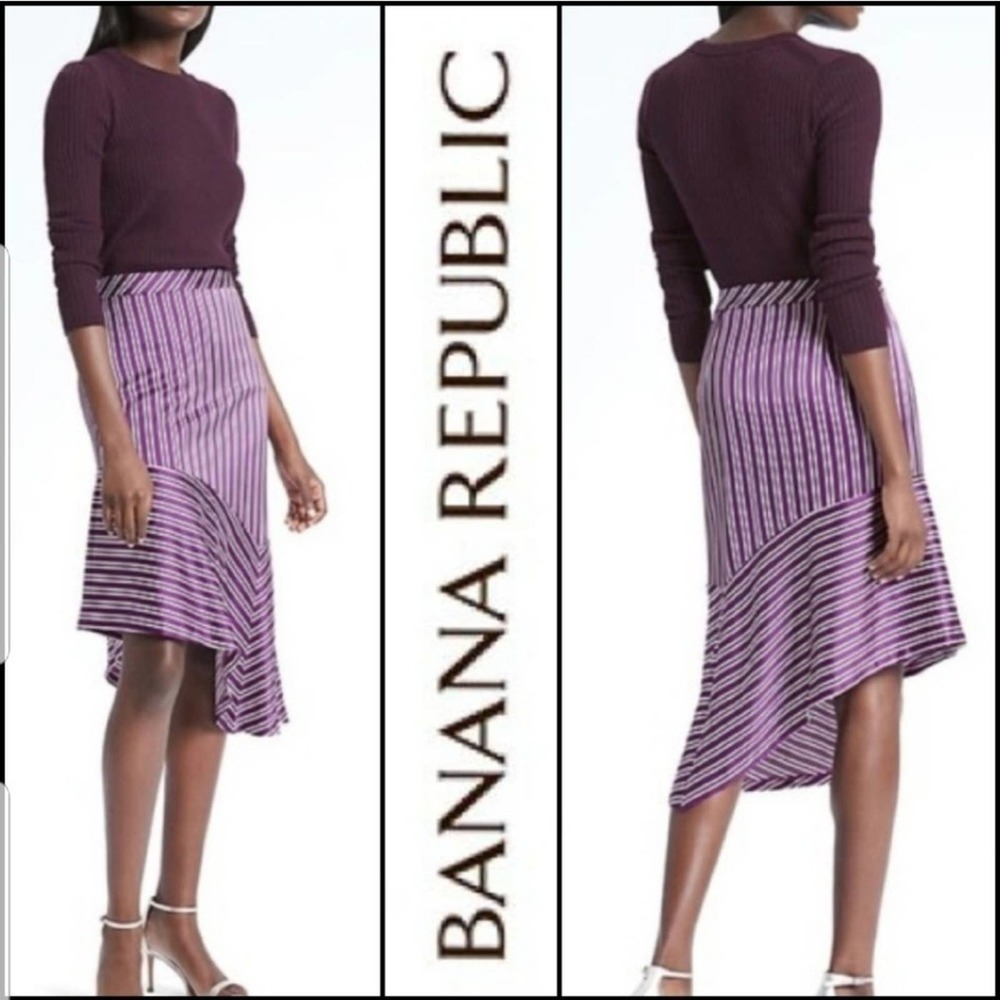NEW! BANANA REPUBLIC striped asymmetrical skirt 2 petite.